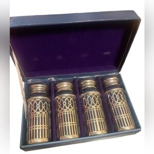 Vintage William Adams Silver/Blue Cobalt Glass Salt Pepper Set of 4 In A Box